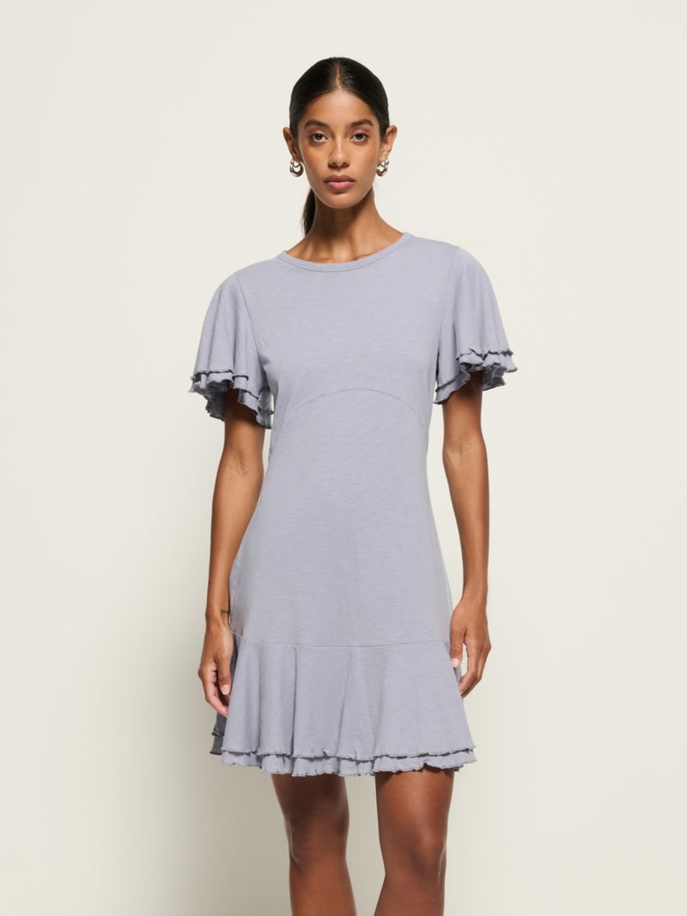 Nation LTD Los Angeles Lizzy Mini Dress Silver Sea Cotton Casual Dress